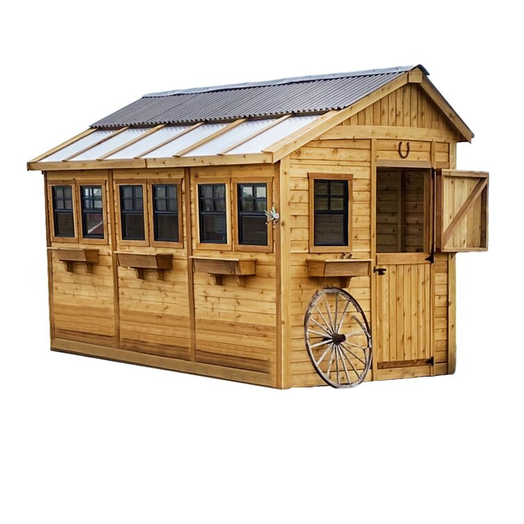 8 ft. W x 12 ft. D Cedar Wood Sunshed Garden Shed with Metal Roof